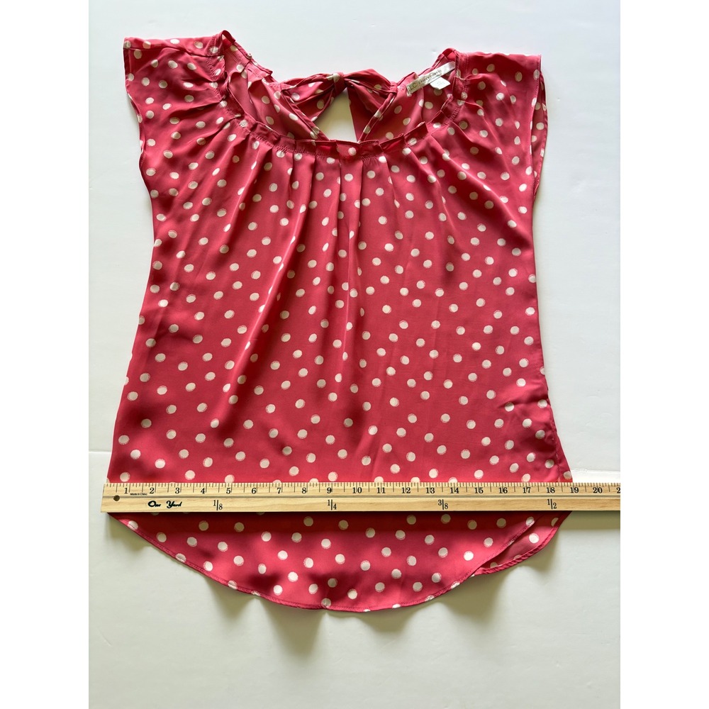 Pink Polka Dot Cap Sleeve Tie Back Blouse Top XS Barbie Work Wear Office Wear - Picture 6 of 9